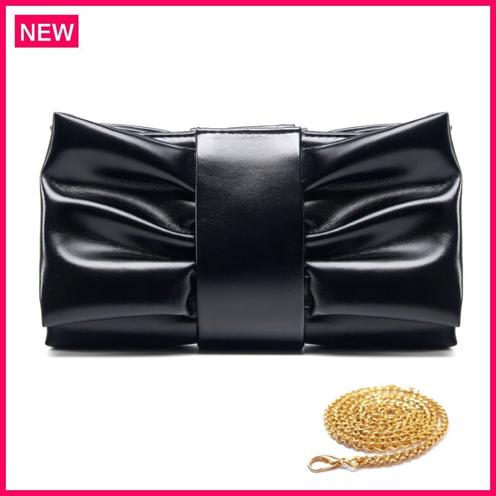 Pleated PU Clutch Purse with Detachable Chain Strap for Formal Events